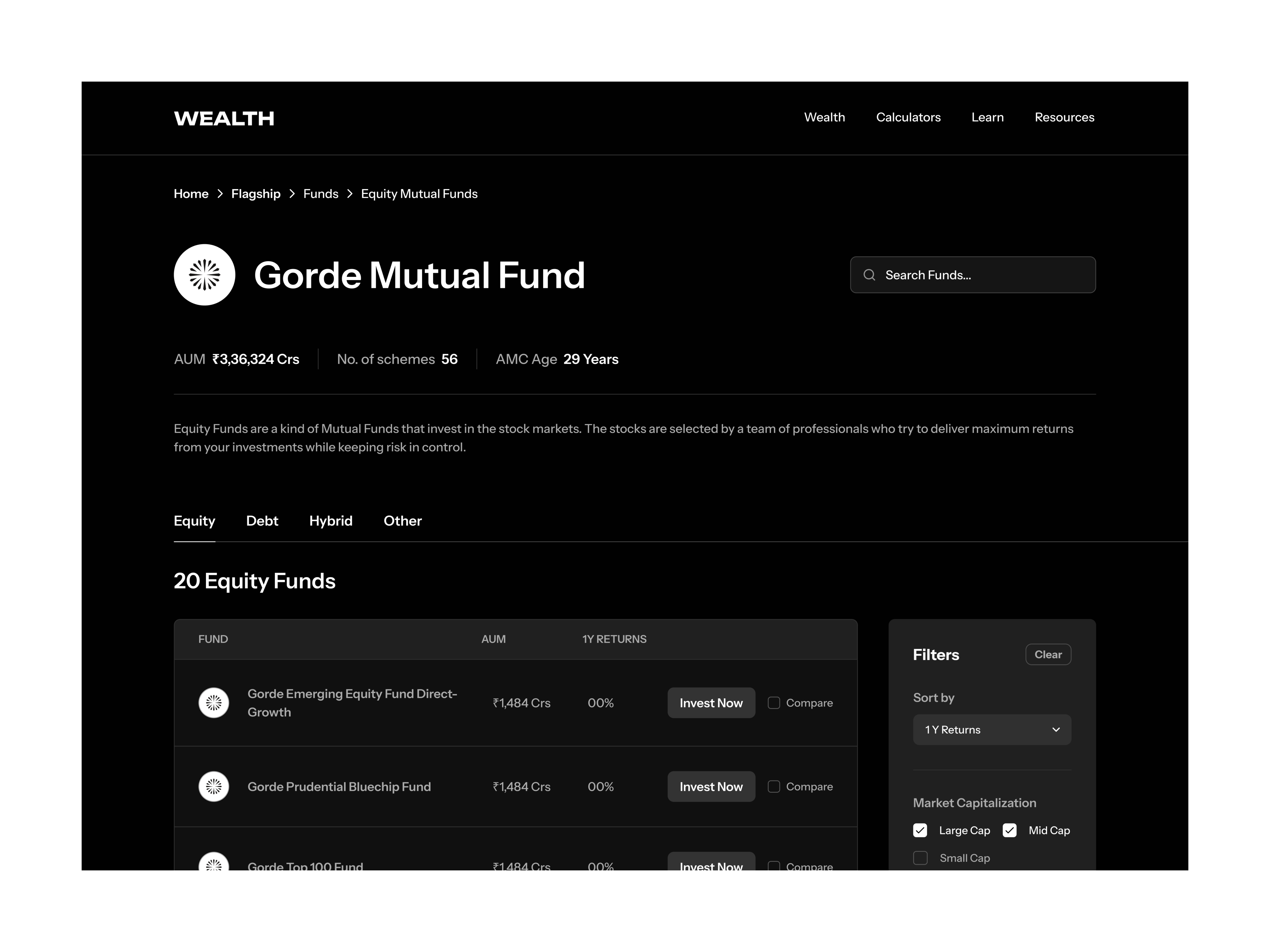 Funds List - Investment Platform Design